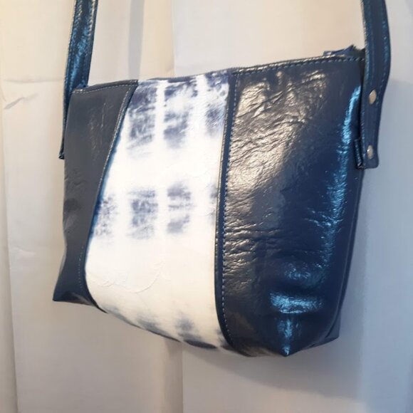 New Boho Tie Dye & Faux Leather Purse Shoulder bag Navy White coastal hippie - Picture 12 of 14